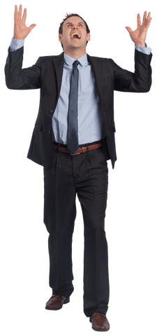 Frustrated Businessman Expressing Anger on Transparent Background