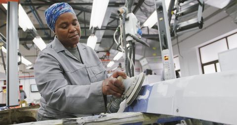 Skilled Mechanic Using Grinder in Workshop