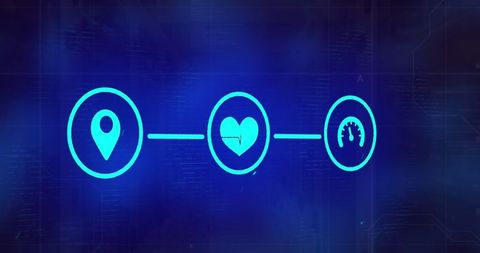 Futuristic media icons with heart and location