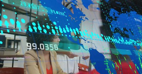 Global Business Team Analyzing Data with Modern Technology