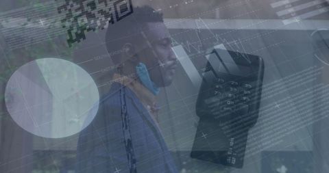 Businessman Behind Financial Data with Payment Technology Overlay