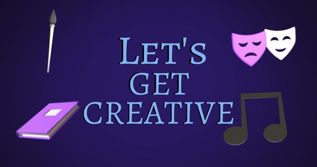 Let's Get Creative Message with Art and Music Icons on Blue Background - Download Free Stock Images Pikwizard.com