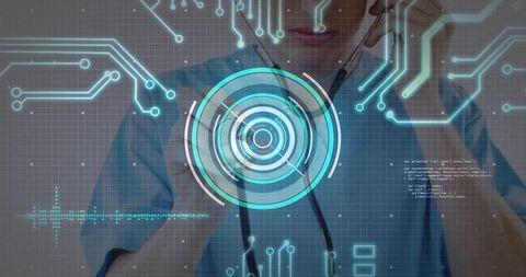 Doctor using futuristic interface for digital healthcare innovation