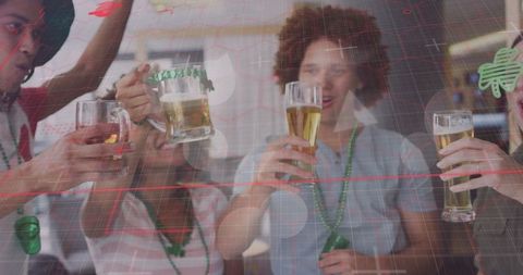Diverse Group Enjoying Celebratory Drinks at Bar