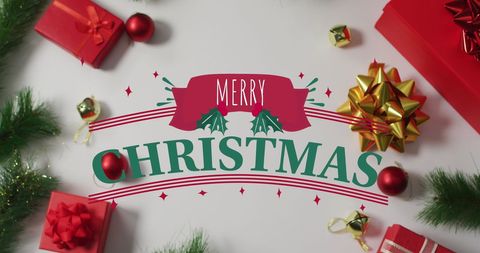 Festive Christmas Decorations and Gifts on White Background