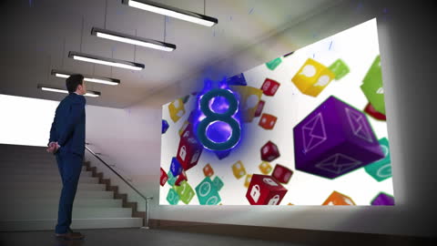 Businessman Contemplating Digital Concepts on Screen