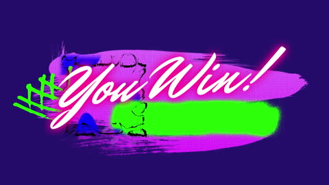 Retro Video Game Victory Text with Neon Colors