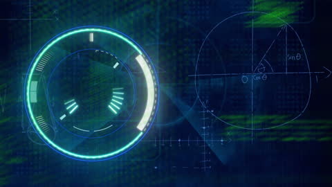 Futuristic Digital Interface with Scanner and Equations