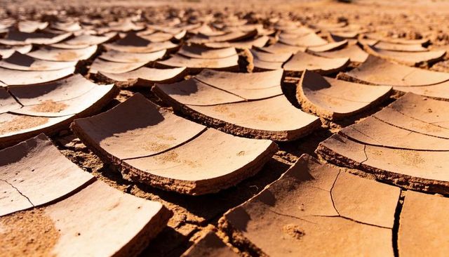 Tessellated cracked mud plates forming curled tiles on dried lake bed