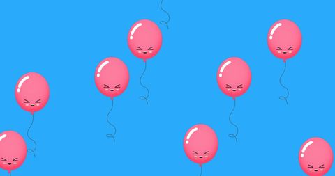 Vibrant pink balloons on bright blue backdrop