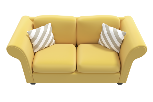 High Angle View of Yellow Sofa with Striped Cushions, Transparent Background - Download Free Stock Videos Pikwizard.com