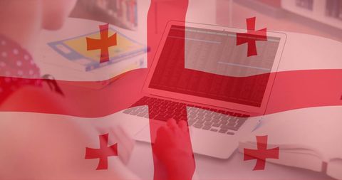 Digital Data Processing with Georgian Flag Overlay Concept - Download Free Stock Images Pikwizard.com