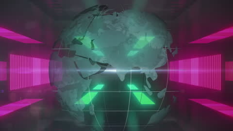 Futuristic Neon Globe with Rotating Lights