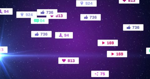 Social Media Engagement Icons Over Digital Purple Background - Download Free Stock Images Pikwizard.com