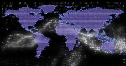 Global World Map with Binary Code Over Futuristic Digital Landscape - Download Free Stock Images Pikwizard.com