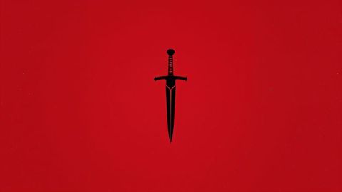 Minimalist Black Dagger on Bold Red Backdrop