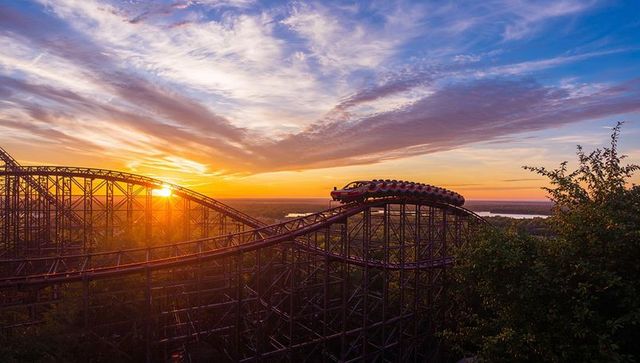 Sunset thrill ride on scenic roller coaster