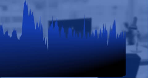 Animated Data Processing Over Office Desk Background