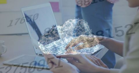 Abstract Digital Cloud and Network Over Laptop