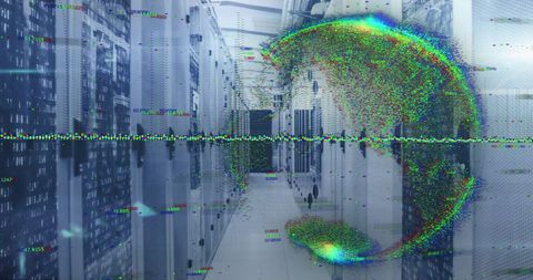Pixel Globe and Data Flow in Server Room for Global Networking - Download Free Stock Images Pikwizard.com
