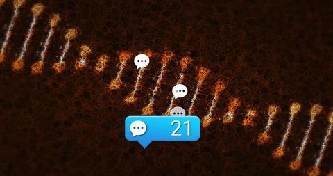 Blue chat badge 21 over neon orange filament trail messaging notification concept ui overlay