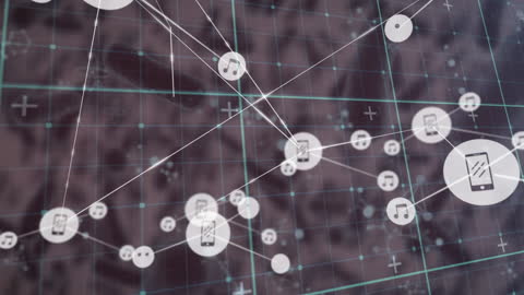 Abstract Tech Network Matrix with Media Icons