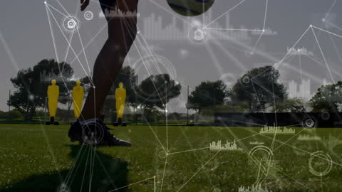 Diverse Soccer Athletes with Digital Network Overlay