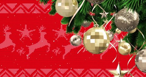 Joyful Christmas Ornaments on Vibrant Red Background