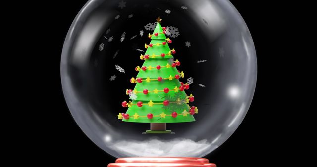 Festive Christmas Snow Globe with Tree and Falling Snowflakes - Download Free Stock Images Pikwizard.com