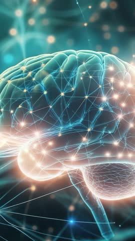 Opening 3D Brain Animating Glowing Neural Nodes and Network Pathways Vertical Video