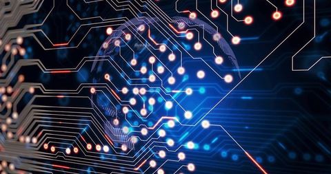 Digital Globe in Futuristic Network with Glowing Circuits