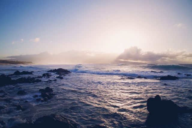 Dramatic Ocean Waves Crashing Along Rocky Coastline at Sunset - Download Free Stock Photos Pikwizard.com
