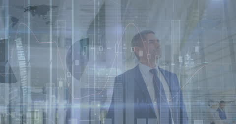 Digital Businessman and Data Analytics Visual Overlay