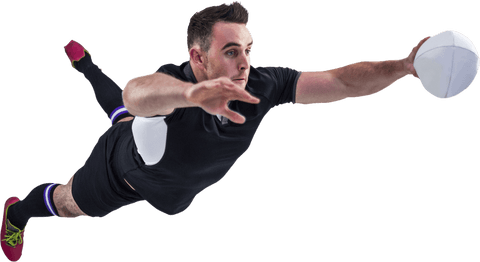 Rugby Player in Mid-Air Scoring Try Transparent