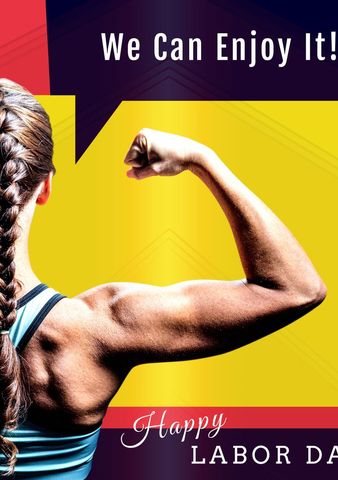empowered woman flexing bicep for labor day celebration - Download Free Stock Templates Pikwizard.com