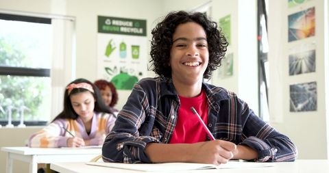 Students learning environmental insights with classroom sustainability focus