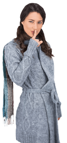 young woman in winter outfit gesturing for silence transparent background - Download Free Stock Videos Pikwizard.com