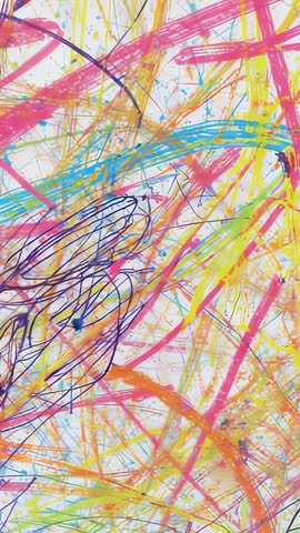 Vertical abstract scribble motion video featuring vibrant neon paint strokes and dynamic lines