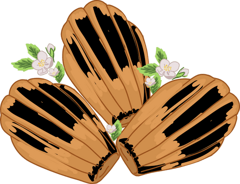 Artisanal madeleine pastries with chocolate decorations transparent
