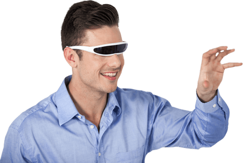 smiling man using futuristic virtual reality glasses with transparent background - Download Free Stock Videos Pikwizard.com