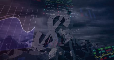 Digital Data Processing Over Smashed Dollar Symbols in Dark Setting - Download Free Stock Images Pikwizard.com