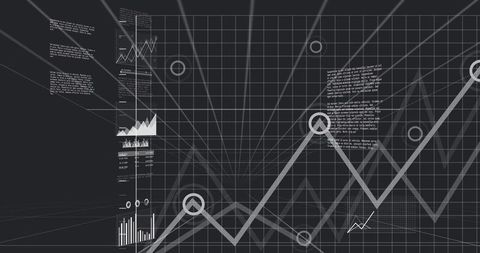 Displaying futuristic financial line chart with perspective grid and analytics panel