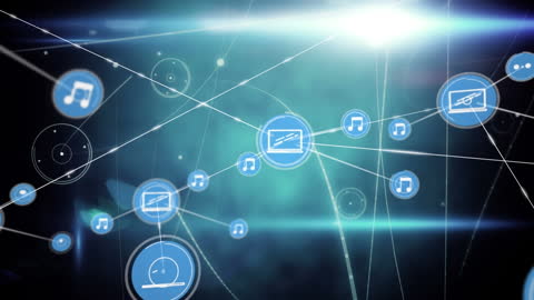 Abstract Digital Network with Media Icons on Futuristic Background