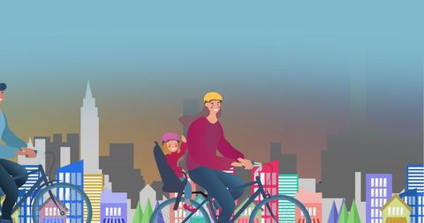 Happy Family Biking Through Colorful Urban Scenery - Download Free Stock Images Pikwizard.com