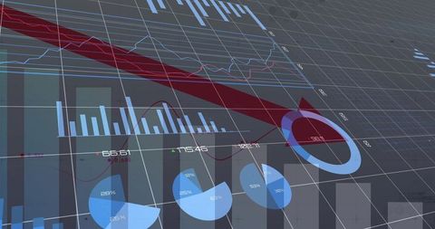 Maroon Diagonal Arrow Signaling Market Downtrend on 3D Financial Dashboard Visualization