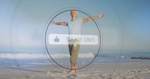 Senior Woman Enjoying Solitude on Beach Social Media Concept