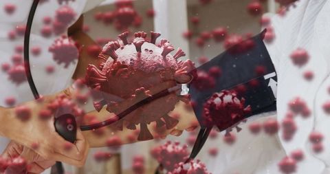 Healthcare worker taking bp amidst virus epidemic visualization