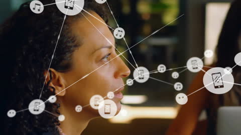 African American Businesswoman Engaged with Digital Connection Network