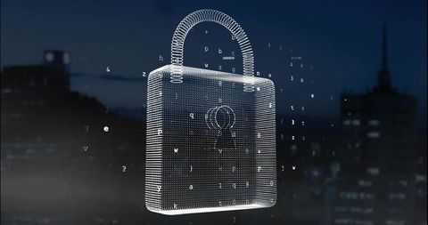 Digital Padlock Symbolizing Cybersecurity Over Cityscape