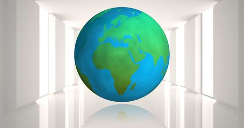 Abstract globe in futuristic corridor concept